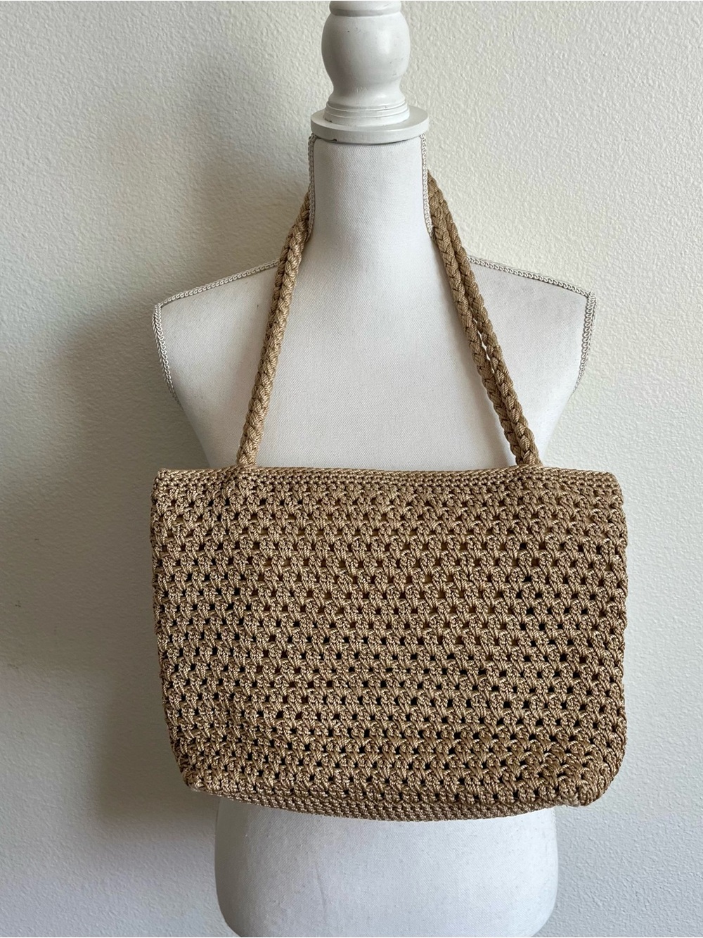 Lina Elegant Tan Crochet Tote Bag